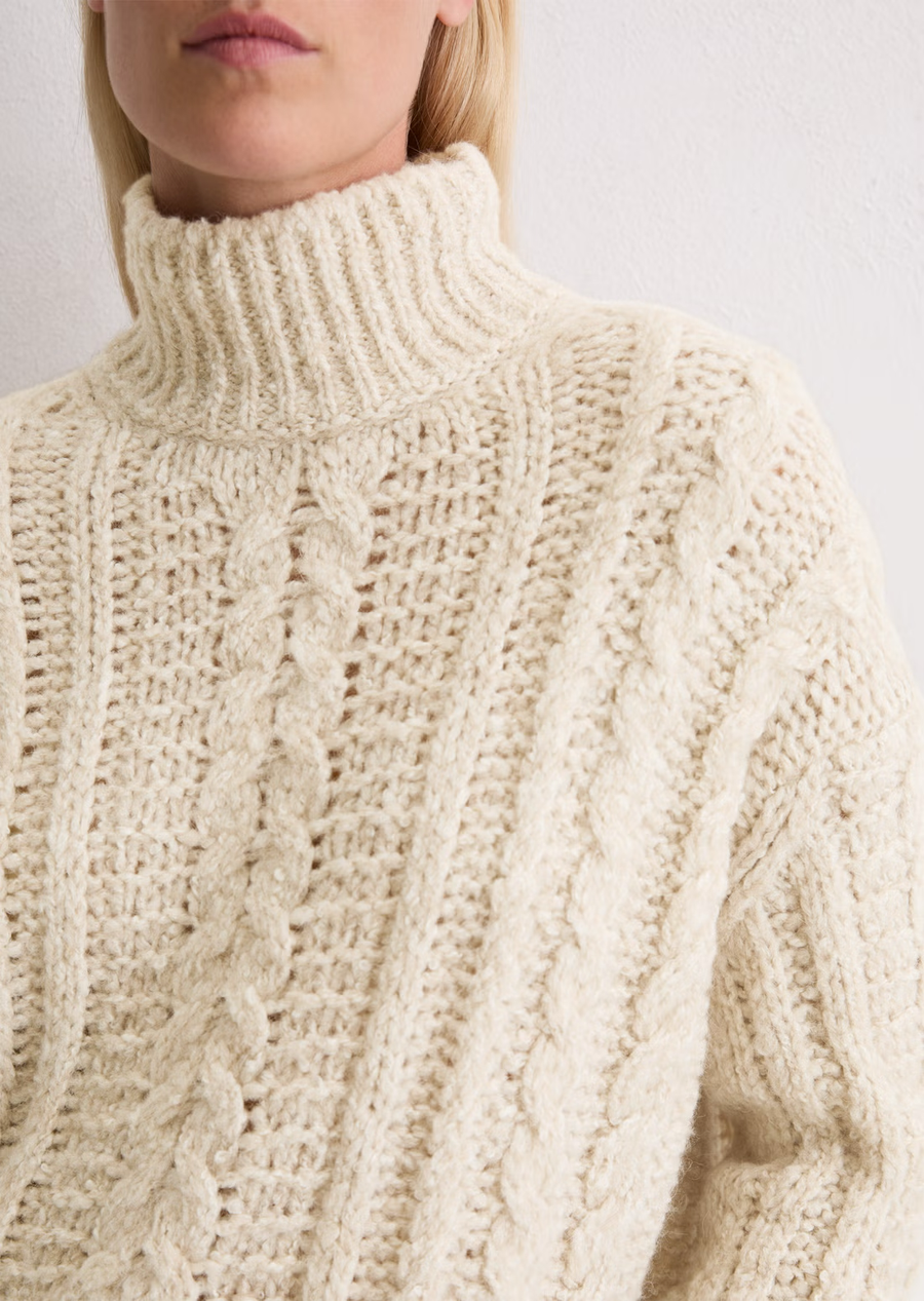 Marc O'Polo Pullover Zopfstrick Alpaca-Cotton-Merino Mix