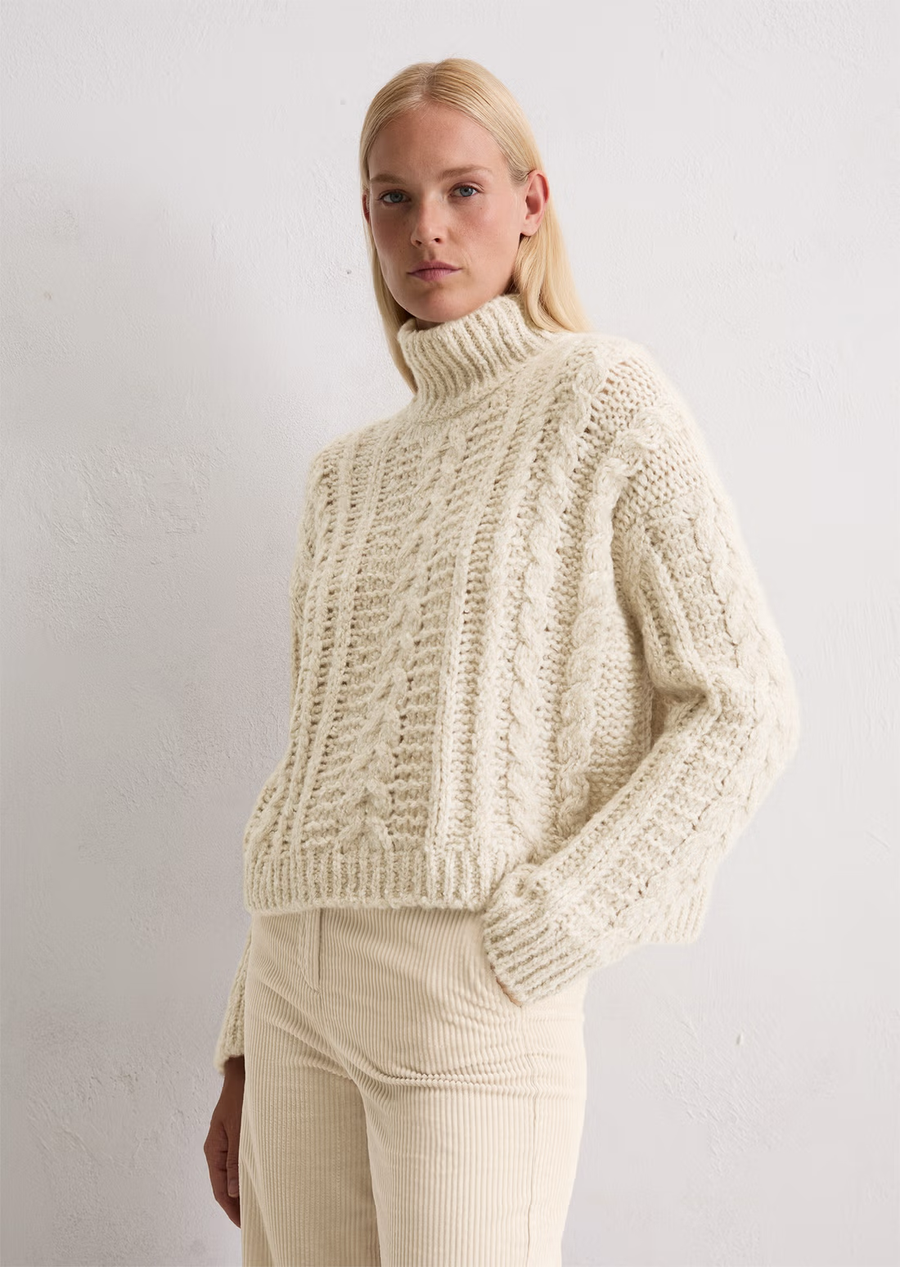 Marc O'Polo Pullover Zopfstrick Alpaca-Cotton-Merino Mix