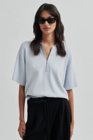 SECOND FEMALE Polo Zip Top NORALIE KNIT SS Viscose Mix