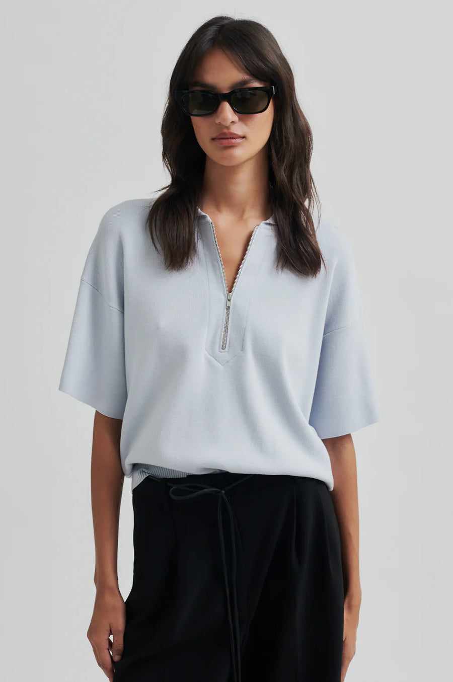 SECOND FEMALE Polo Zip Top NORALIE KNIT SS Viscose Mix