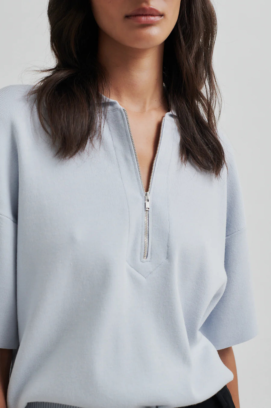 SECOND FEMALE Polo Zip Top NORALIE KNIT SS Viscose Mix