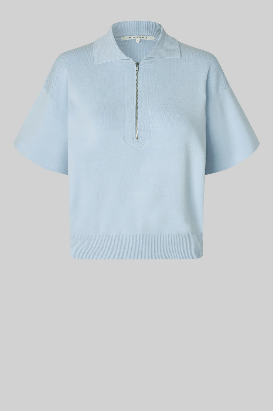SECOND FEMALE Polo Zip Top NORALIE KNIT SS Viscose Mix