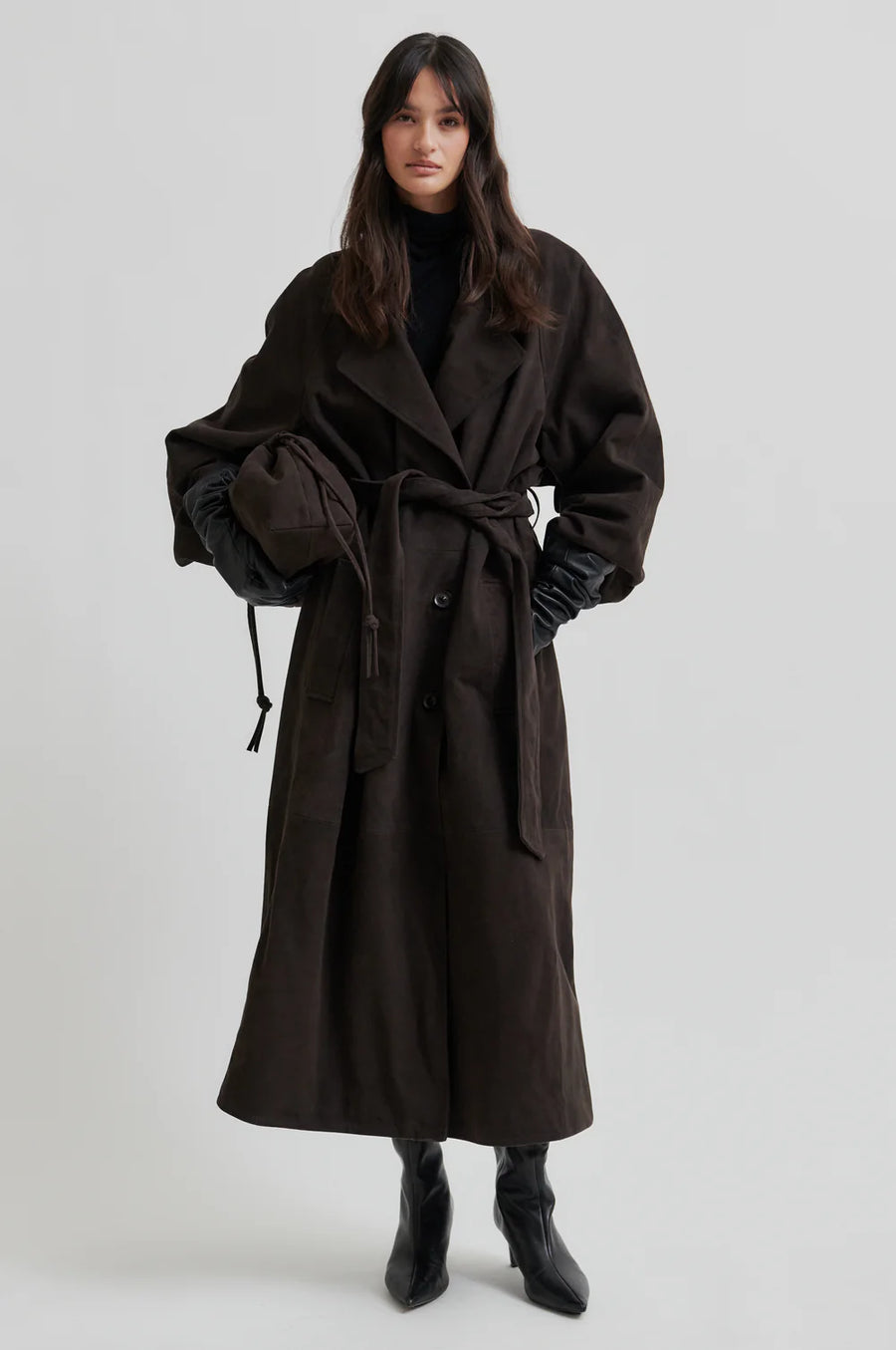 SECOND FEMALE Trench Coat NOOMI Velour Leather