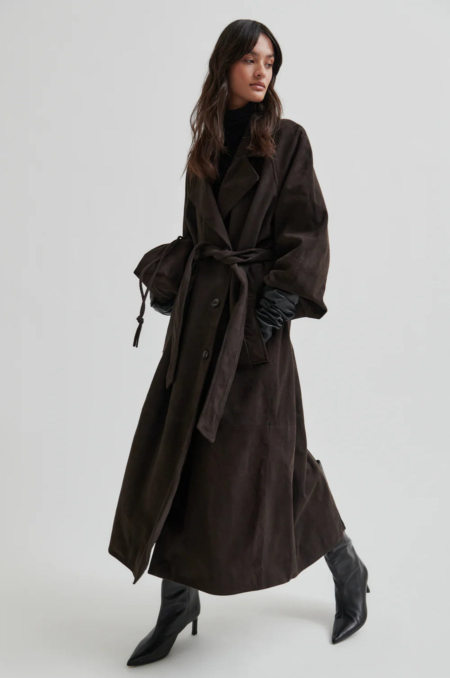 SECOND FEMALE Trench Coat NOOMI Velour Leather