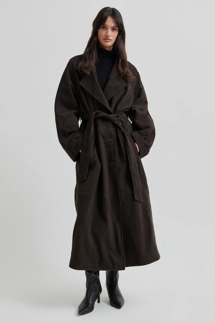 SECOND FEMALE Trench Coat NOOMI Velour Leather
