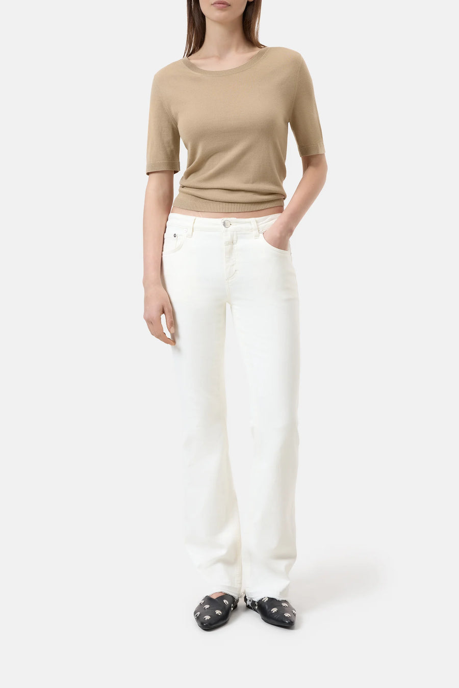 CLOSED Crewneck Short Sleeve Top Wool Silk