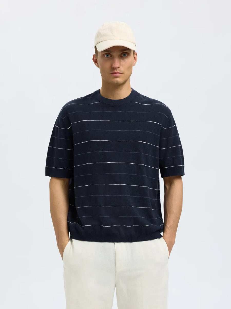 SELECTED HOMME T-Shirt O-Neck SLHBERG SUN Cotton Linen Blend
