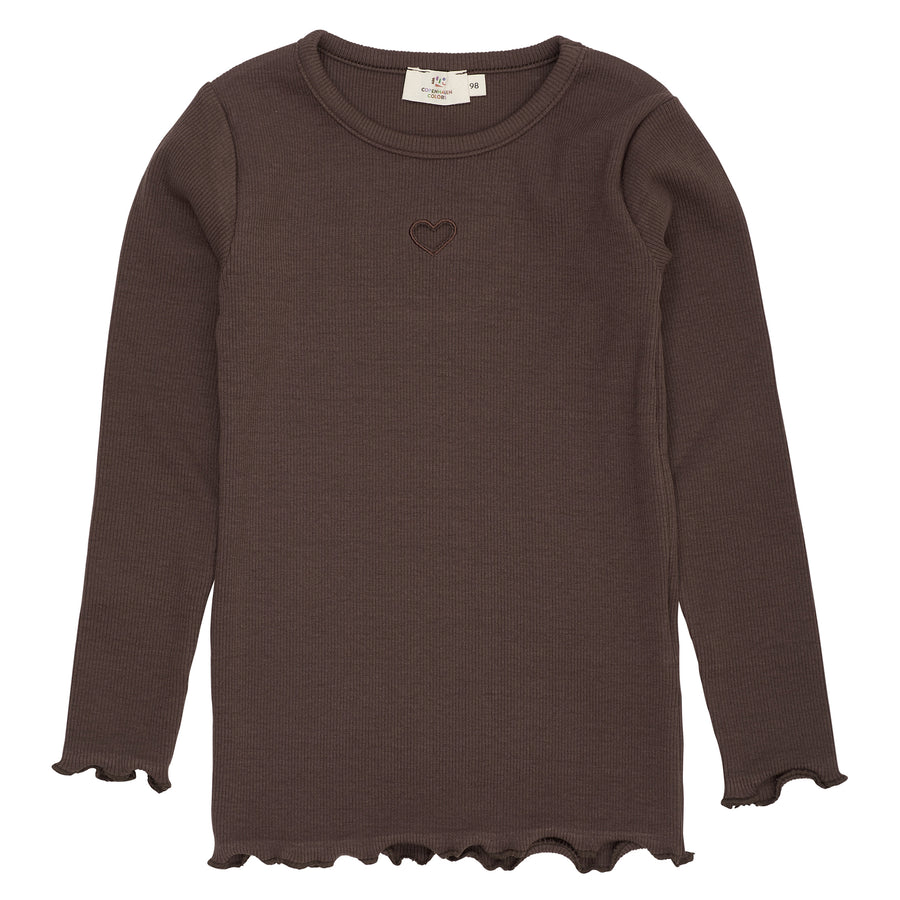 COPENHAGEN COLORS Geripptes Langarmshirt mit Herzlochmuster Modal