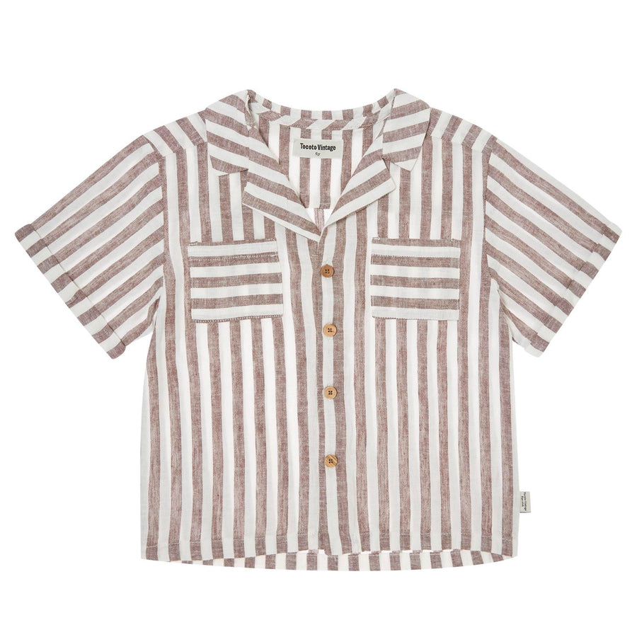Tocoto Vintage Kurzarmhemd gestreift Leinen/Viskose