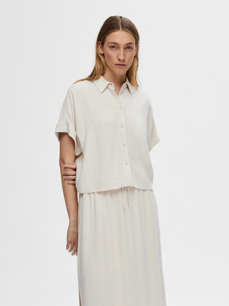 SELECTED FEMME Kurzarmhemd SLFVIVA SS CROPPED SUN Viscose Linen