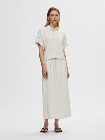 SELECTED FEMME Kurzarmhemd SLFVIVA SS CROPPED SUN Viscose Linen