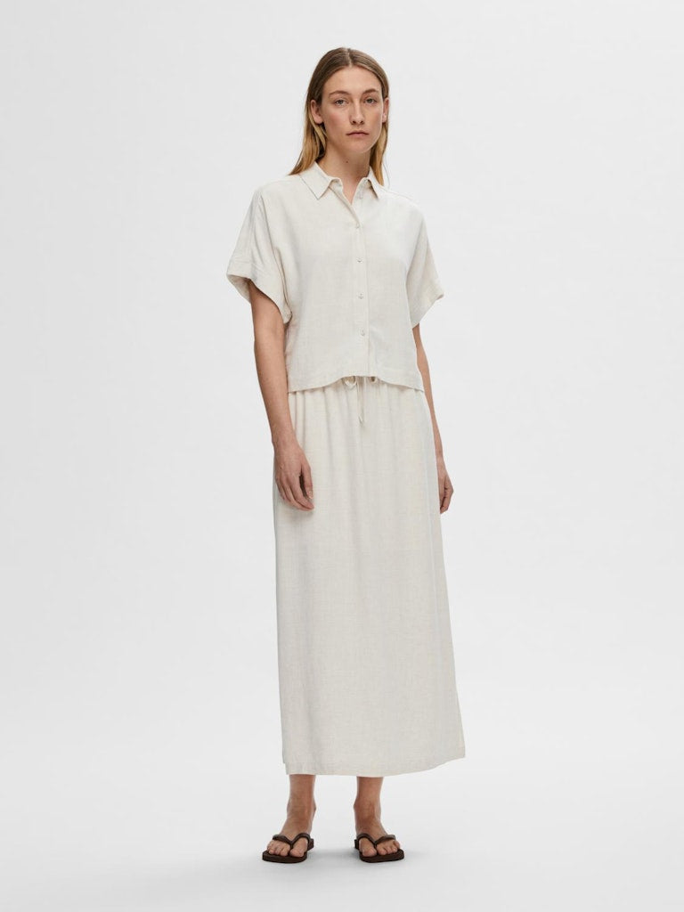 SELECTED FEMME Kurzarmhemd SLFVIVA SS CROPPED SUN Viscose Linen