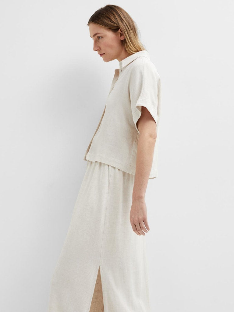SELECTED FEMME Kurzarmhemd SLFVIVA SS CROPPED SUN Viscose Linen