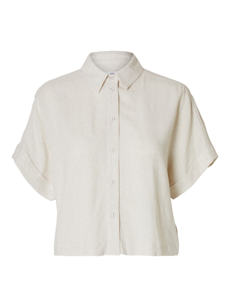 SELECTED FEMME Kurzarmhemd SLFVIVA SS CROPPED SUN Viscose Linen