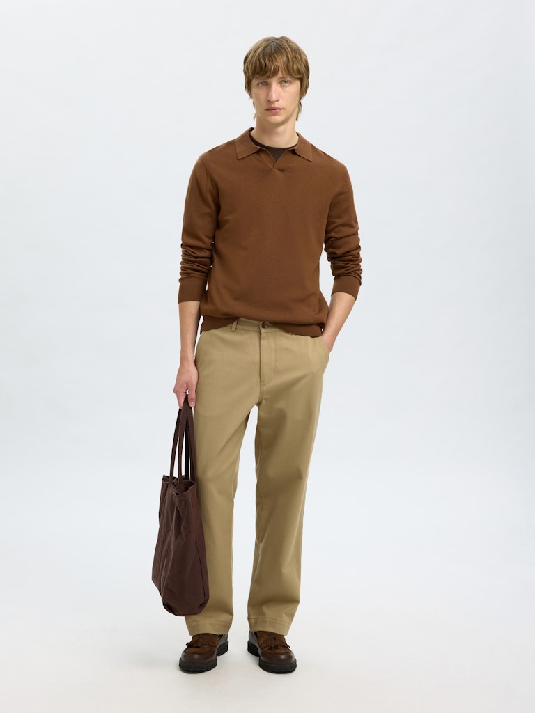 SELECTED HOMME Pullover SLHTRAY OPEN POLO Merino