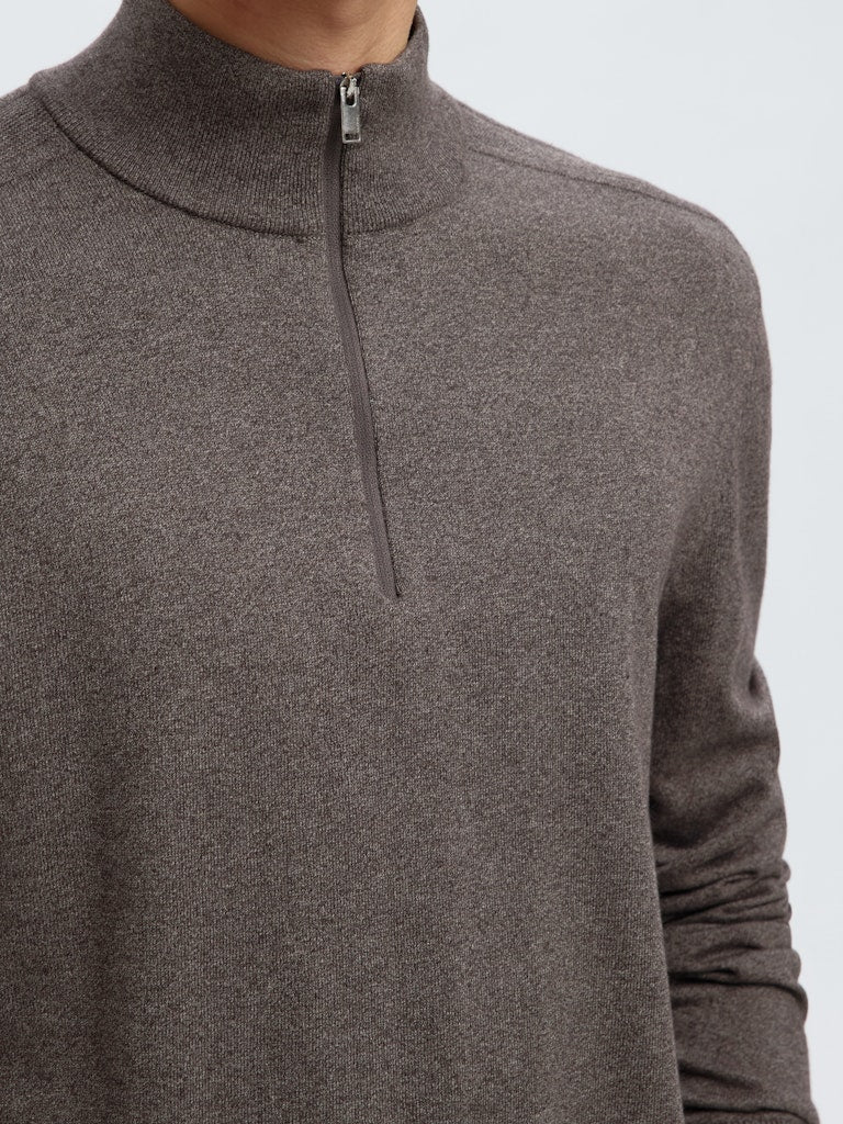 SELECTED HOMME Strickpullover SLHBERG HALF ZIP Organic Cotton