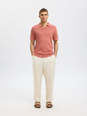 SELECTED HOMME Poloshirt  SLHLINO SS KNIT Organic Cotton Linen Mix