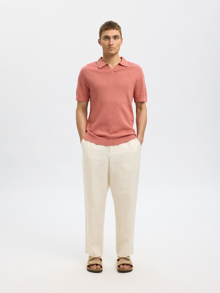 SELECTED HOMME Poloshirt  SLHLINO SS KNIT Organic Cotton Linen Mix