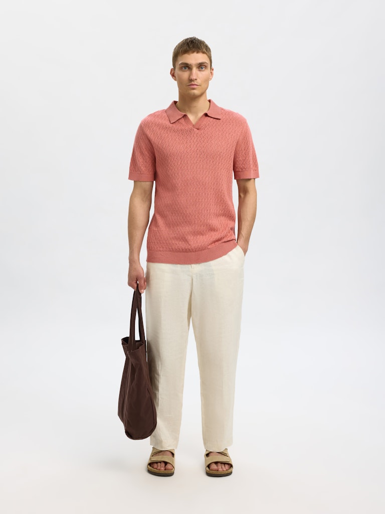 SELECTED HOMME Poloshirt  SLHLINO SS KNIT Organic Cotton Linen Mix