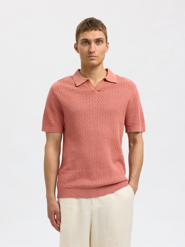 SELECTED HOMME Poloshirt  SLHLINO SS KNIT Organic Cotton Linen Mix