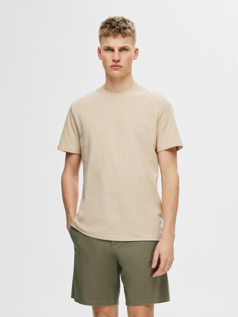 SELECTED HOMME T-Shirt Waffle SLHTEL Organic Cotton/ Leinen