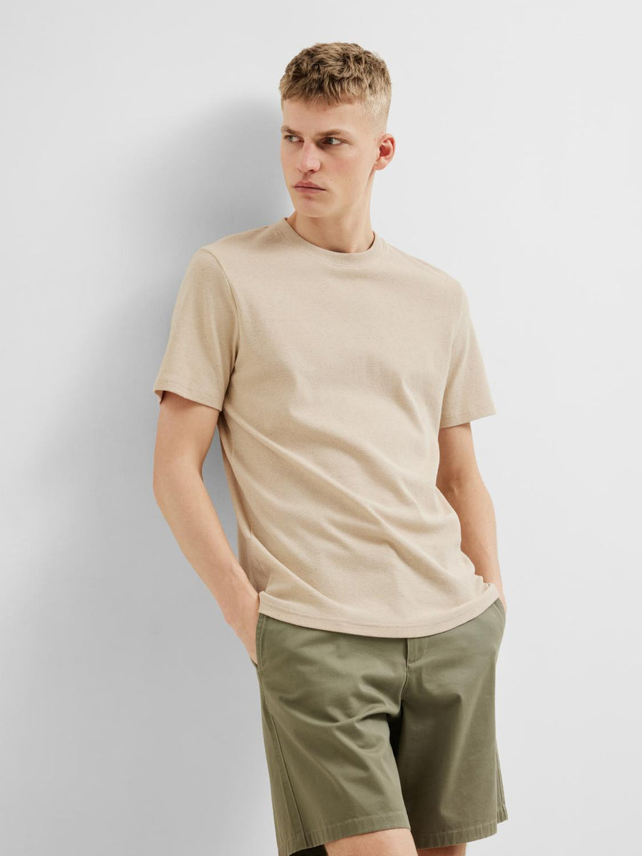 SELECTED HOMME T-Shirt Waffle SLHTEL Organic Cotton/ Leinen