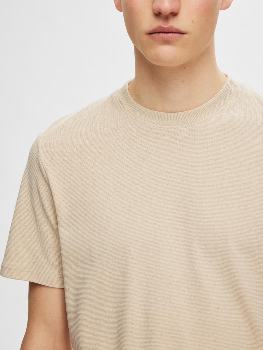 SELECTED HOMME T-Shirt Waffle SLHTEL Organic Cotton/ Leinen