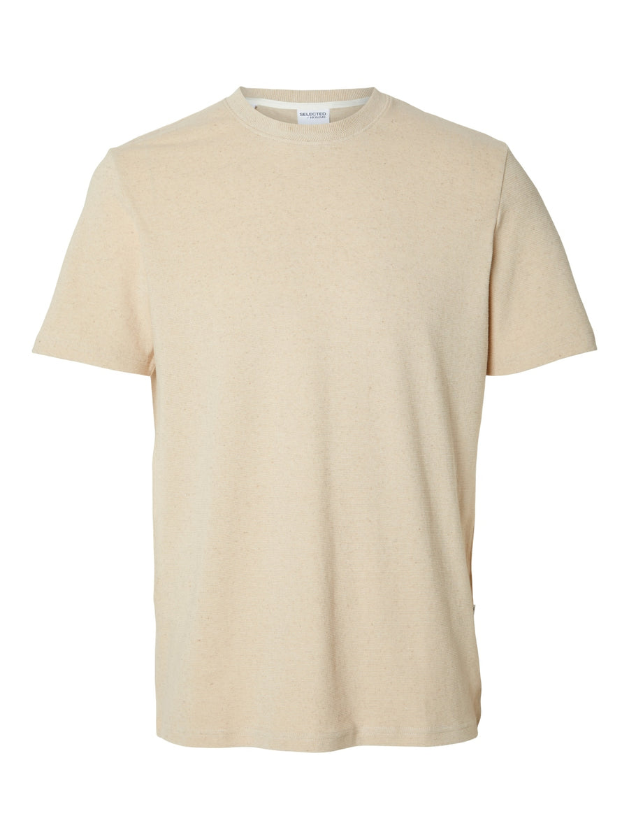 SELECTED HOMME T-Shirt Waffle SLHTEL Organic Cotton/ Leinen