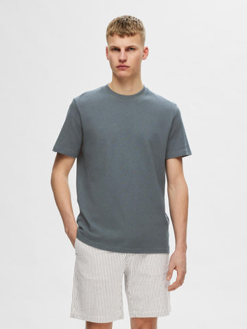 SELECTED HOMME T-Shirt Waffle SLHTEL Organic Cotton/ Leinen