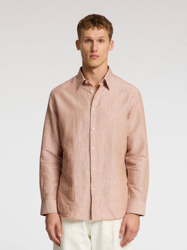 SELECTED HOMME Hemd SLHREGLEO MELANGE Organic Cotton Linen Mix