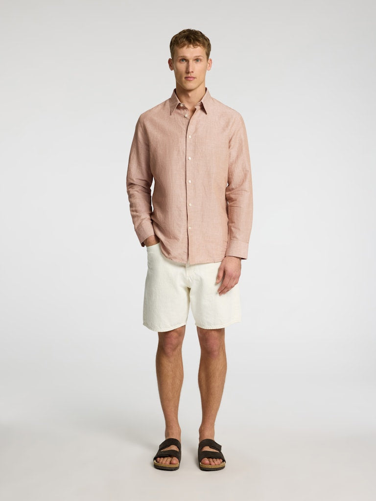 SELECTED HOMME Hemd SLHREGLEO MELANGE Organic Cotton Linen Mix