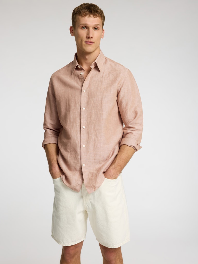 SELECTED HOMME Hemd SLHREGLEO MELANGE Organic Cotton Linen Mix
