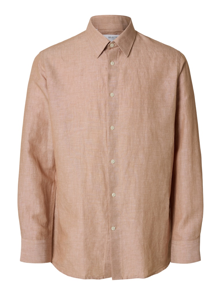 SELECTED HOMME Hemd SLHREGLEO MELANGE Organic Cotton Linen Mix
