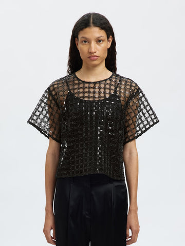 SELECTED FEMME Paillettentop SLFLAREN SS CROPPED Sequins