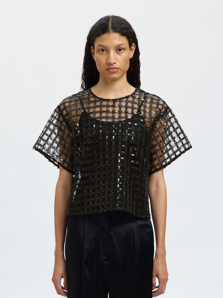 SELECTED FEMME Paillettentop SLFLAREN SS CROPPED Sequins