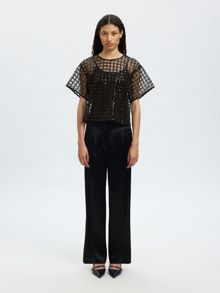 SELECTED FEMME Paillettentop SLFLAREN SS CROPPED Sequins