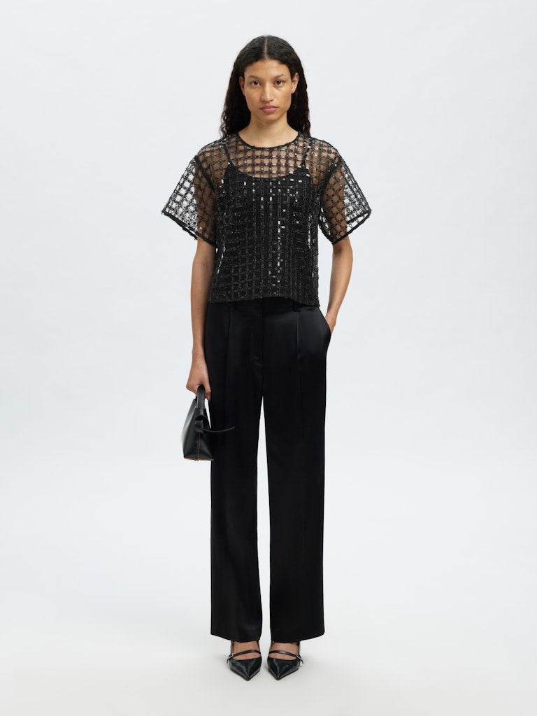 SELECTED FEMME Paillettentop SLFLAREN SS CROPPED Sequins